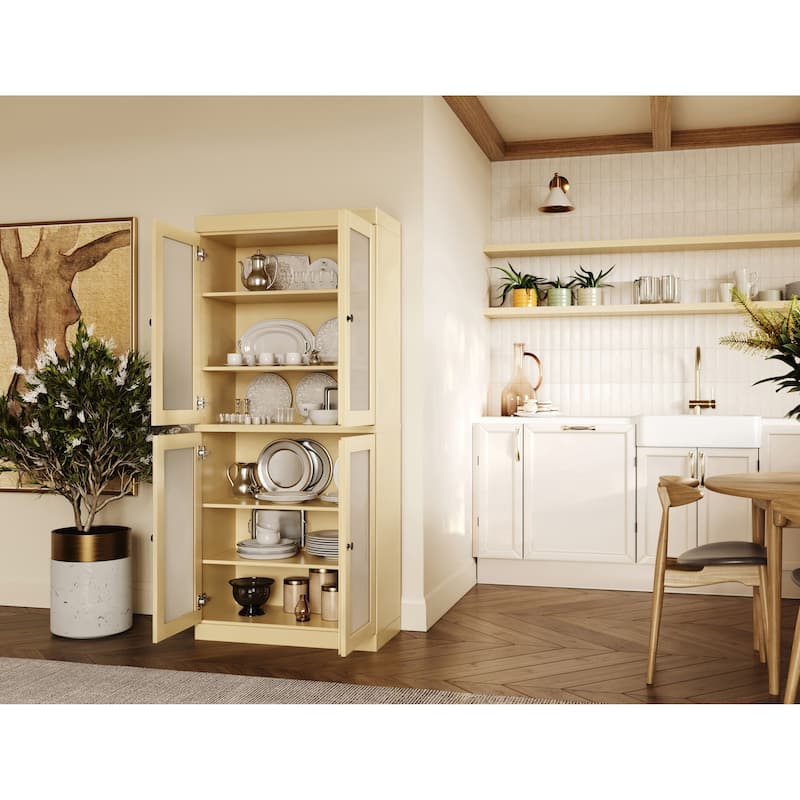 Palace Imports 100% Solid Wood Pantry Cabinet with Frosted, Clear Glass or Solid Doors and Adjustable Shelves