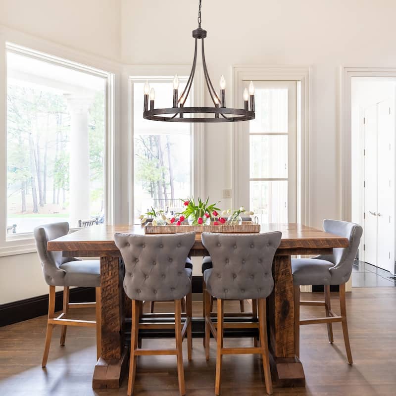 8-Light W23.6" x H82.67" Vintage Rustic Wagon Wheel Chandelier for Living Room