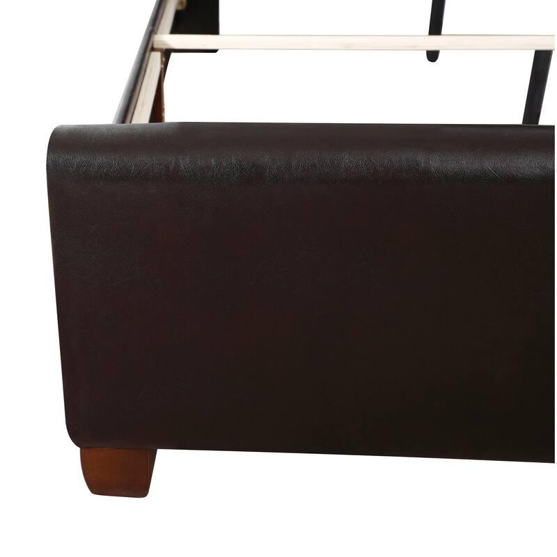 Dark Brown Bed Frame - Upholstered Platform Bed with Headboard - Modern Bedroom Furniture