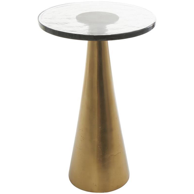 Aluminum Metal Geometric Cone Accent Table with Textured Glass Tabletop - Black or Gold - Roche River Decor