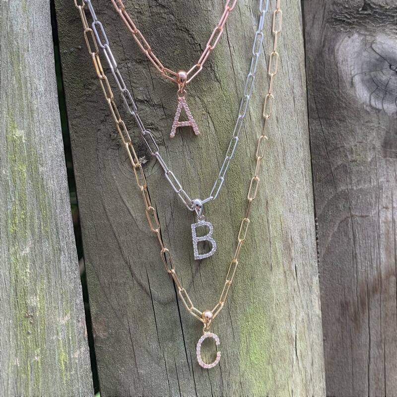 Joelle Collection Diamond Initial Letter Necklace Paperclip 14K Gold 16-inch Chain 1/10 TDW Necklace