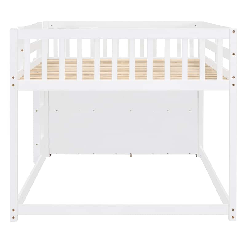 Full Over Full Bunk Bed with 4 Drawers and 3 Shelves in Solid Pine