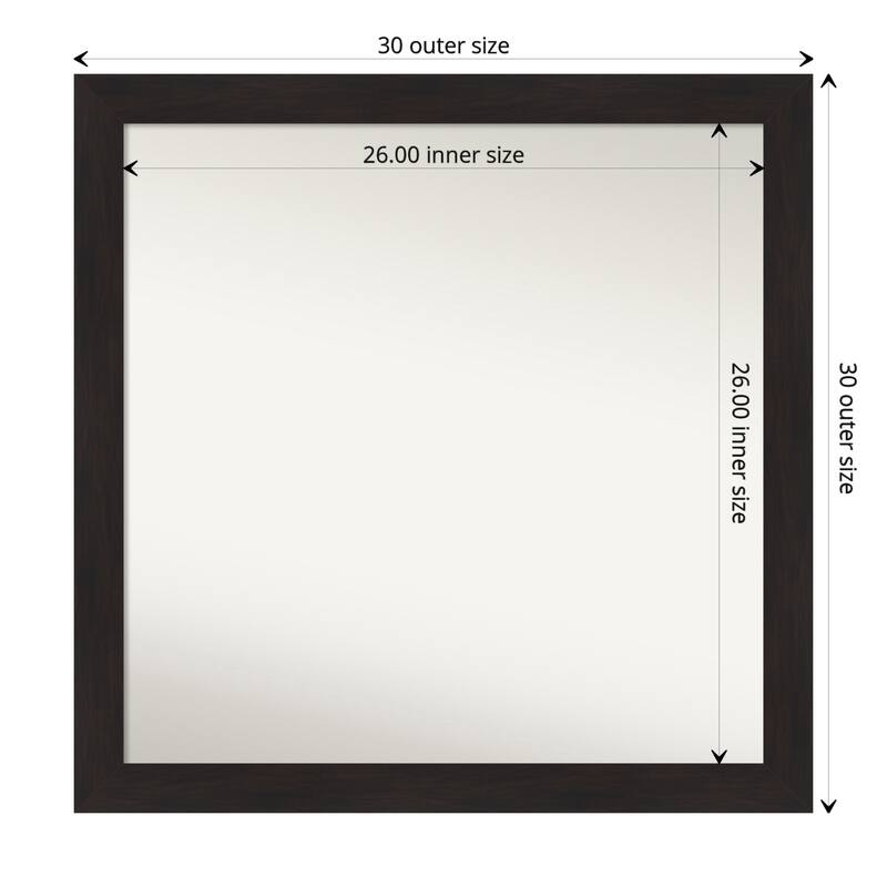 Non-Beveled Bathroom Wall Mirror - Furniture Espresso Narrow Frame - 30 x 30 in - Furniture Espresso Narrow