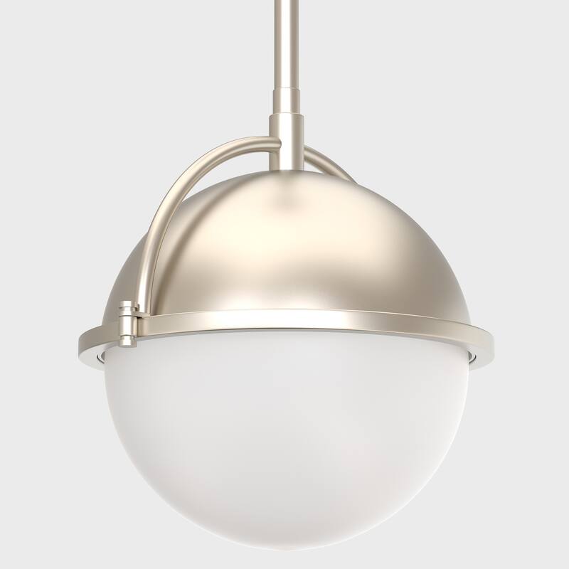 YANSUN 1-Light Ajustable Pendant Light with Milk White Glass Globe Shade, Modern Satin Nickel E26 Ceiling Hanging Light Fixture