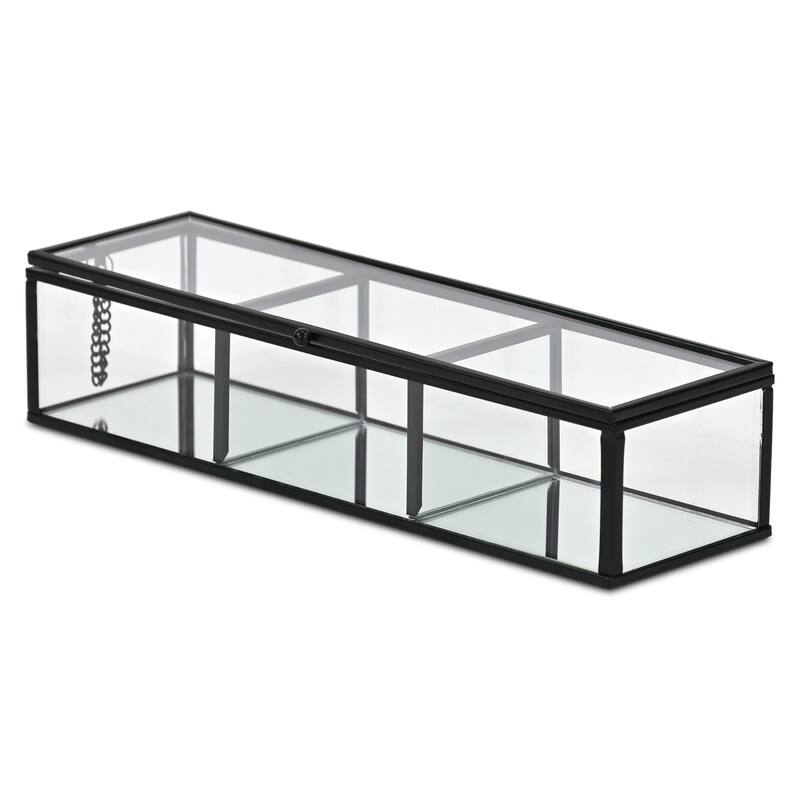 Verena 10.6" Mirrored Glass Display Box with 3 Compartments - N/A