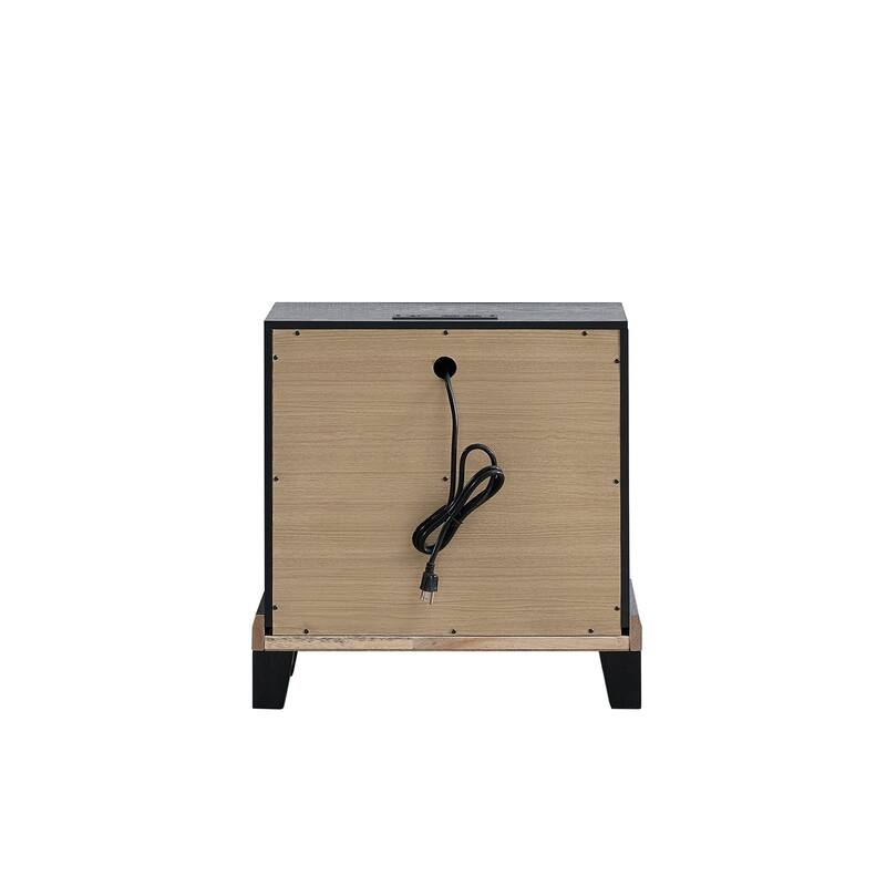 Black Nightstand with 2 Drawers and Built-in AC Outlets, USB and USB-C Charging Ports, Durable Bedside Storage Solution