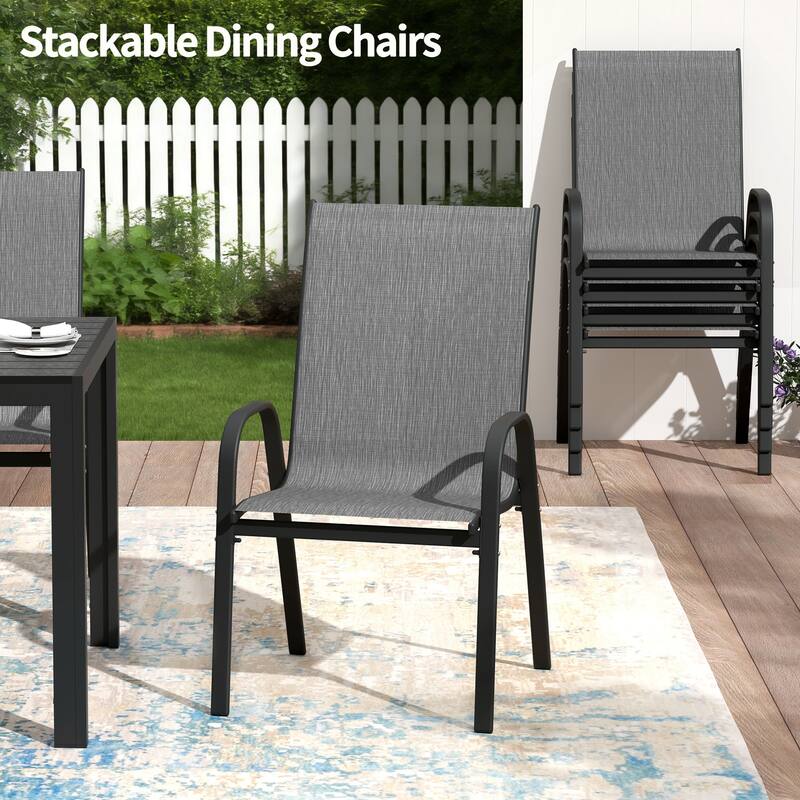 Patio Textilene Dining Chairs Set of 2/4/6/8, Outdoor Stackable Dining Chairs for Backyard, Patio Sling Chairs