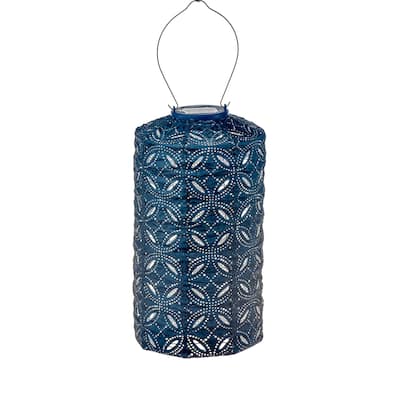 Cylindrical Mandela LED Lighted Bazaar Lantern - 19" - Blue