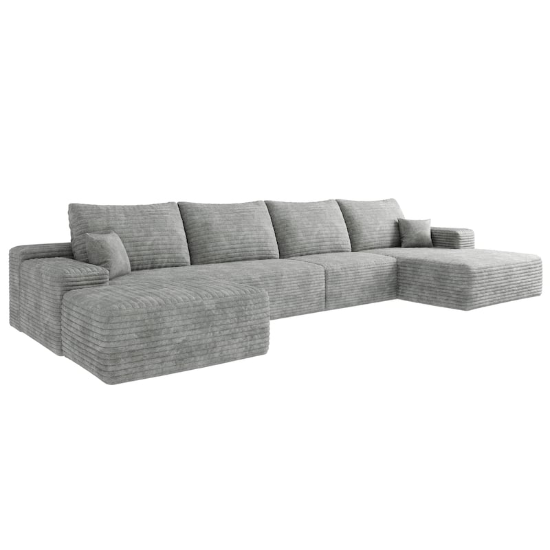 Floor Standing Chaise Lounge Couch Corduroy Upholstered Sectional Sofa Living Room Modular Deep Seat Sofa with Ottoman