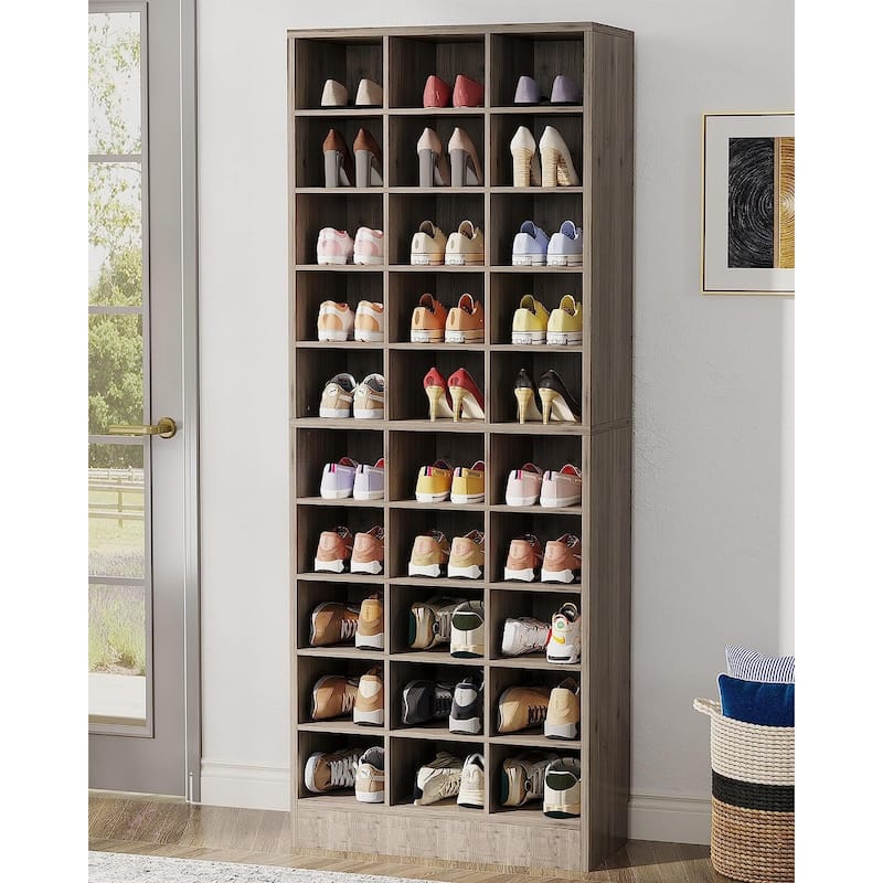 30 Pairs Tall Shoe Cabinet, 10 Tiers White Wooden Shoe Storage Rack for Closet, Entryway - 10-tier - Grey