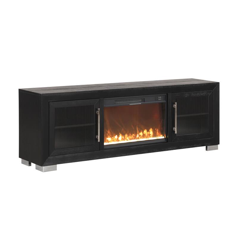 Furniture of America Alaric Modern Black Solid Wood 2-Piece Bedroom Set with 72-inch Fireplace TV Stand