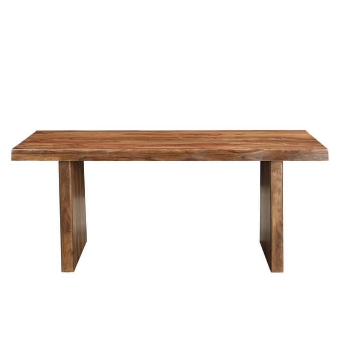 HomeRoots 74" Brown Wood Double Pedestal Base Live Edge Dining Table - 74.00 in. x 30.00 in. x 38.00 in.