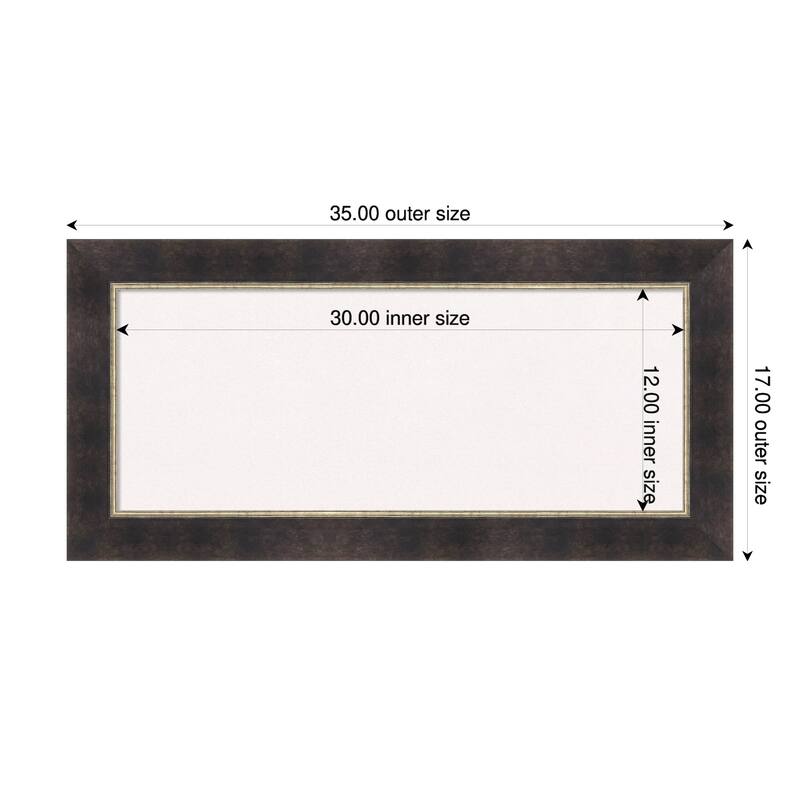 Odin Antique Bronze Wood Framed Cork Board - Bulletin Board, Organization Board, Pin Board - White - 35 x 17 in