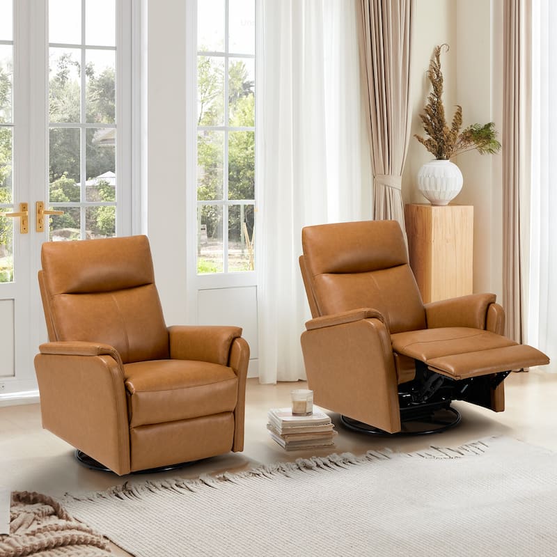 Fabric Recliner Sofa Chair - Swivel Rocking with XL Footrest - Single Seat for Living Room