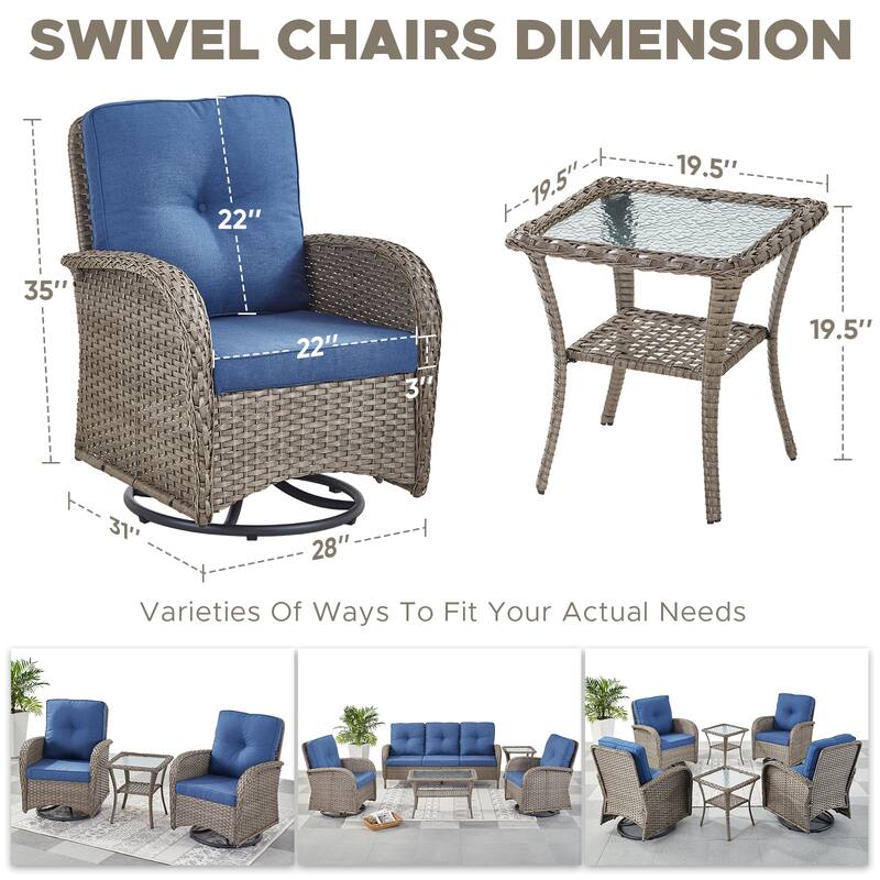 Outdoor Swivel Gliders Chair with Tempered Glass Side Table