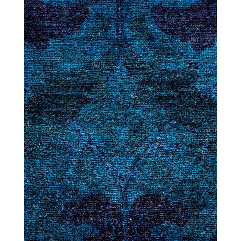 Overton Hand Knotted Wool Vintage Inspired Modern Contemporary Overdyed Blue Area Rug - 6' 1" x 8' 7"