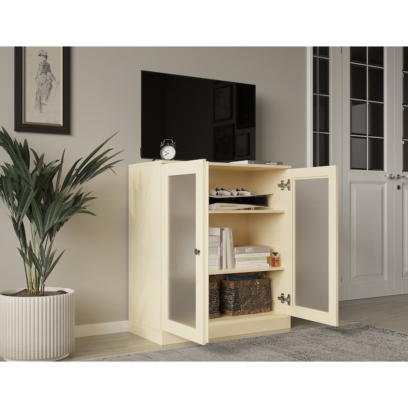 Palace Imports 100% Solid Wood TV Stand with Frosted Glass Doors for TVs up to 32"