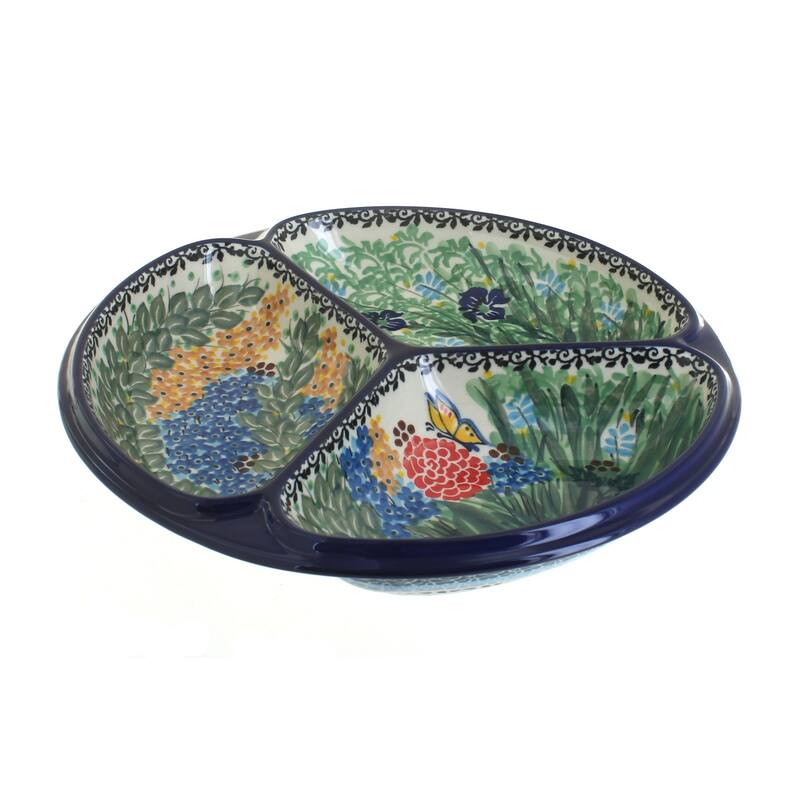Blue Rose Polish Pottery 484 Ceramika Artystyczna Three Part Divided Dish - Teresa