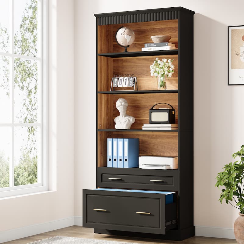 72.8" Tall File Cabinet Bookshelf with 2 Drawers