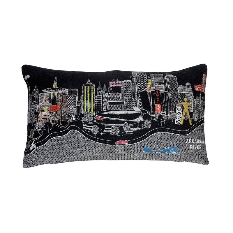 HomeRoots 14" X 25" Dark Gray And White Tulsa Nighttime Skyline Lumbar Decorative Pillow