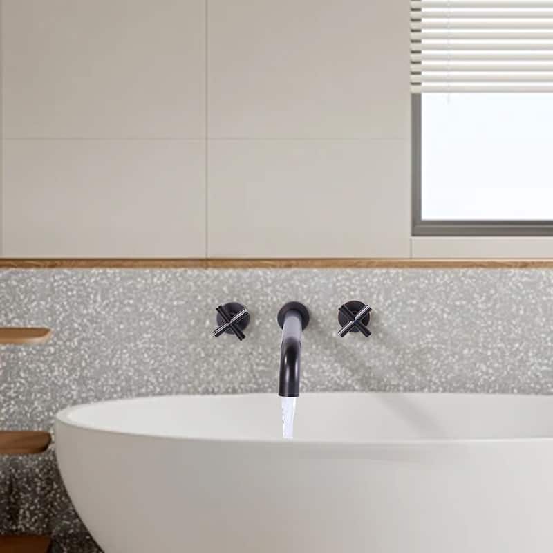 WOWOW Modern Cross-Style Dual-Handle Wall-Mounted Bathtub Faucet