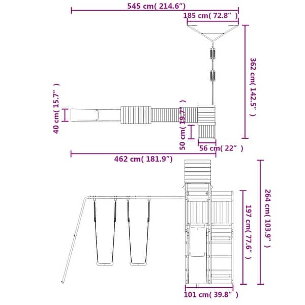 dimension image slide 1 of 3, vidaXL Swing Set Outdoor Backyard Wooden Playground Equipment for Kids Age 3-8