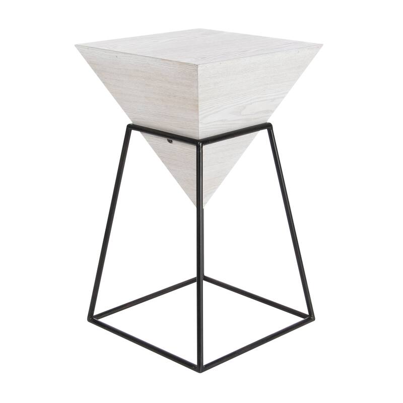 Minimalist Wood Inverted Pyramid Geometric Accent Table with Metal Stand - White or Black