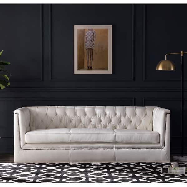 Copper Grove Tofua White Tufted Leather Sofa 85 Wx36 Dx29 H On Sale Overstock 31416095