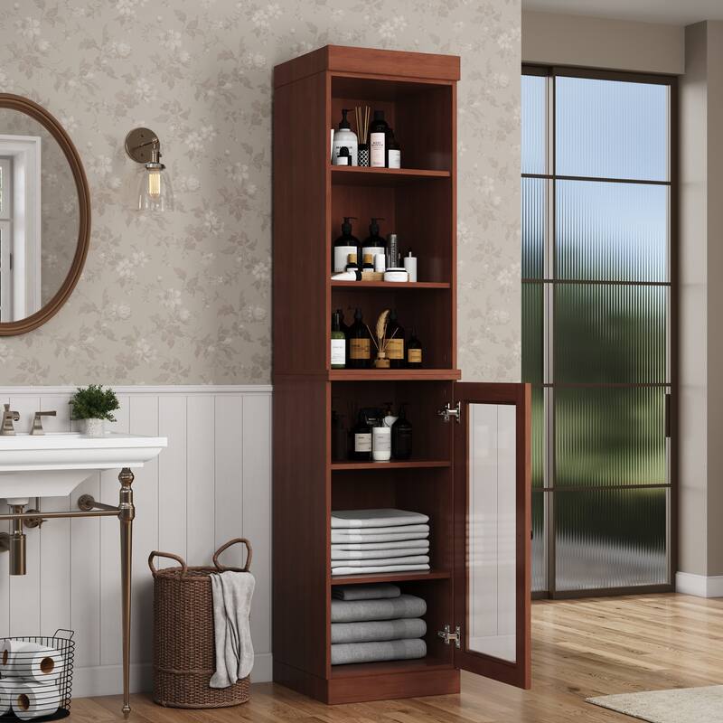 Palace Imports 100% Solid Wood 16.5" Bathroom Storage Cabinet with Clear Glass Doors and Adjustable Shelves