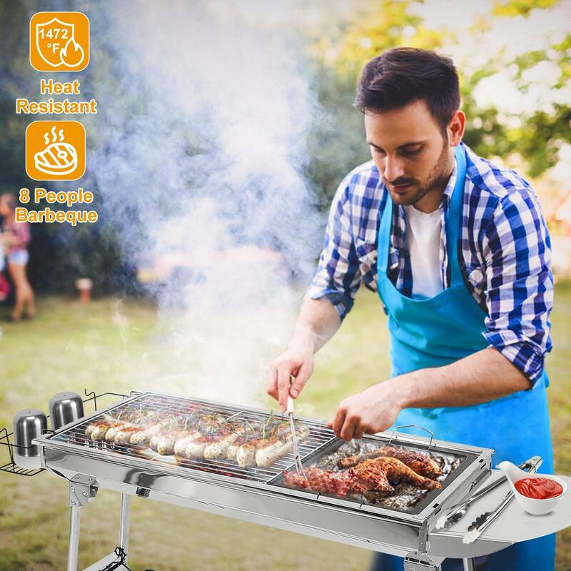 Portable Charcoal Grill Foldable BBQ Suitcase Grill for Camping - 38.98 x 13.39 x 27.56in