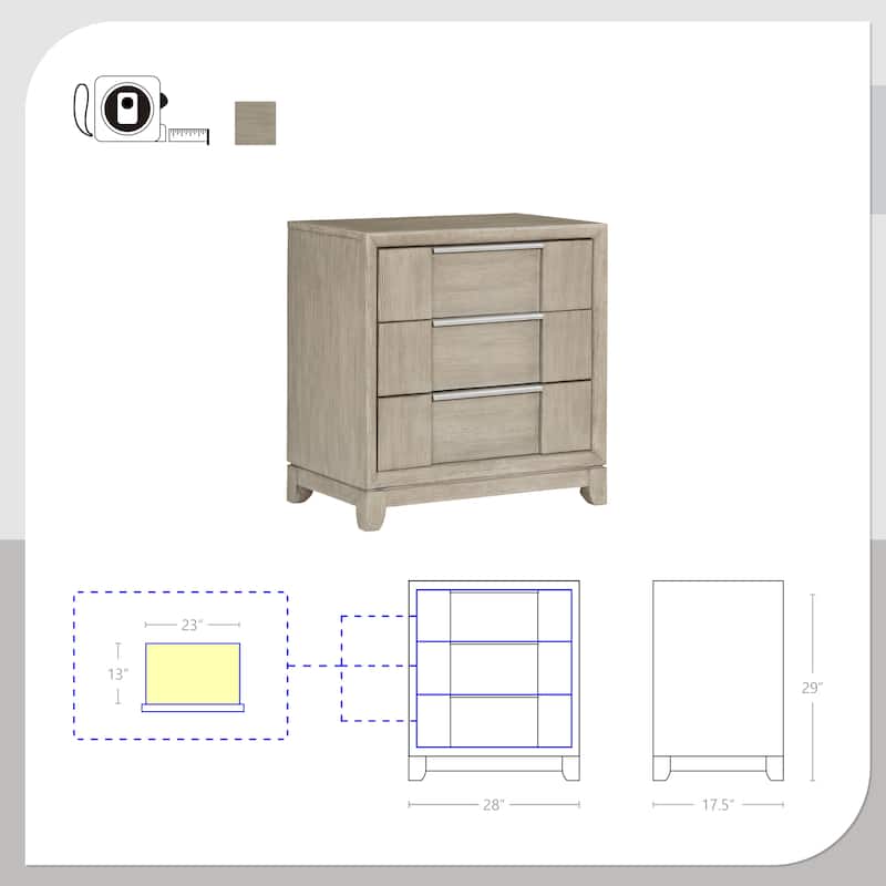 Merlot 3-Drawers Nightstand
