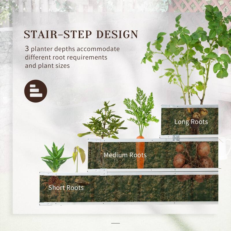 Outsunny 3-Tier Metal Raised Garden Bed, Elevated Outdoor Planter Box Kit for Vegetables, Herbs, and Flowers