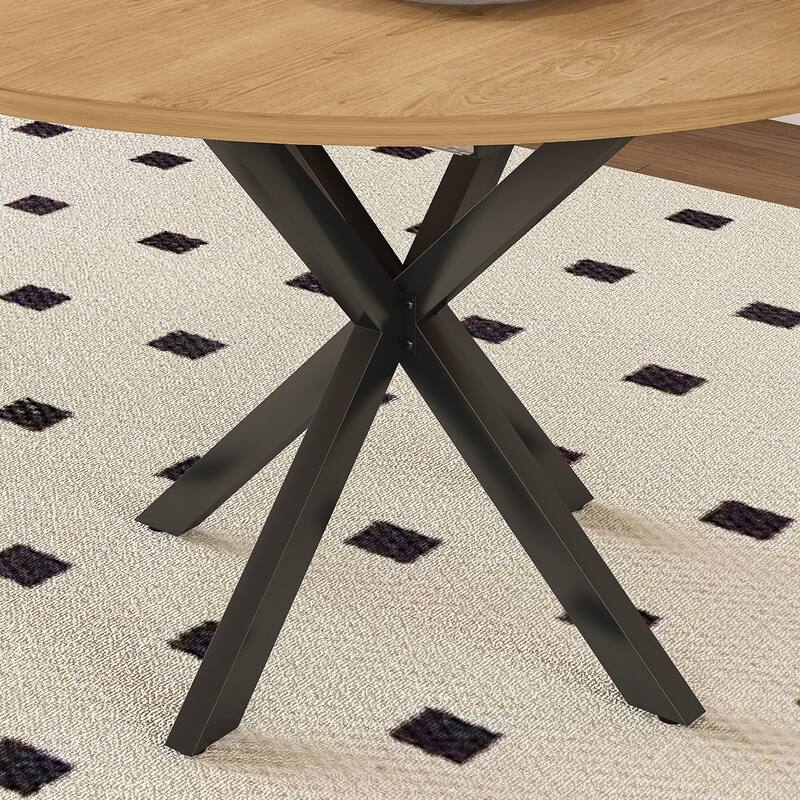 Extendable Round Dining Table Set for 2-6: 43" to 58" Oak Finish Expandable Table with Carbon Steel Base & Wood Chairs