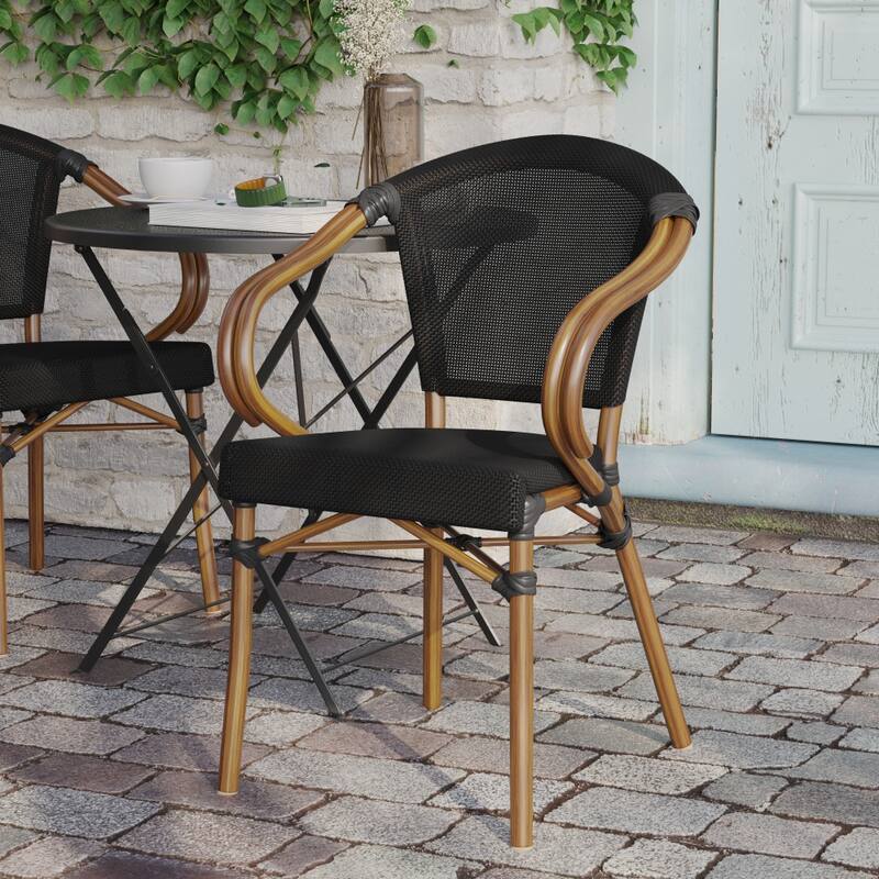 All-Weather Commercial Paris Chair with Arms and Metal Frame