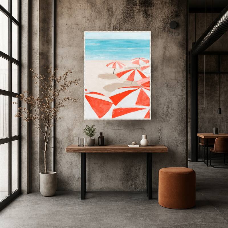 Umbrellas To The Sea No. 2 by Lorenzo collective Framed Canvas Wall Art Print