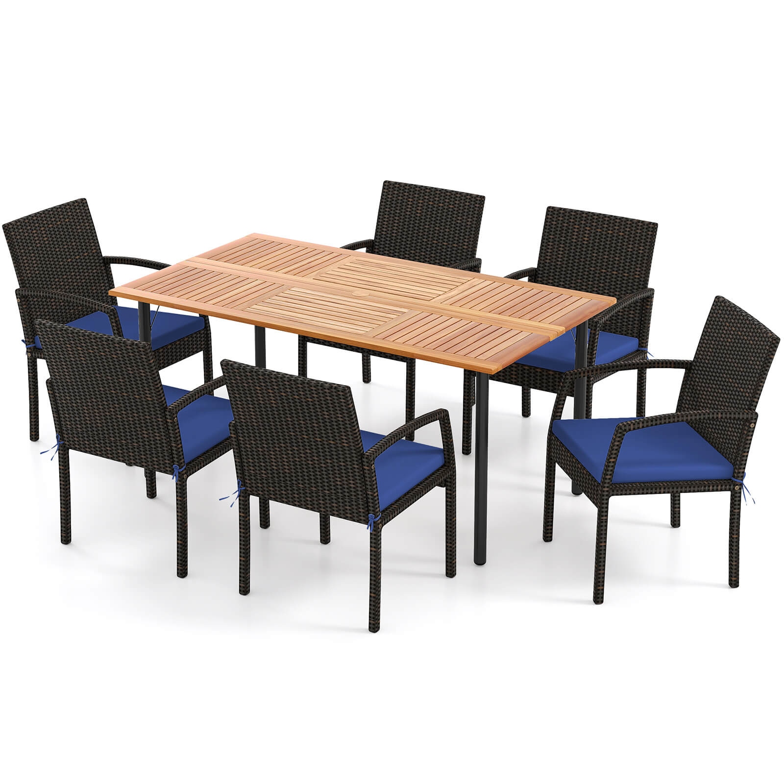 Costway 7PCS Patio Rattan Dining Set with Cushion Umbrella Hole - See details