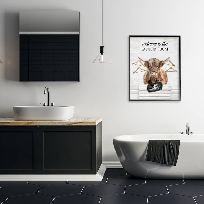Stupell Welcome Laundry Room Cattle Framed Giclee Art Design By Lettered and Lined