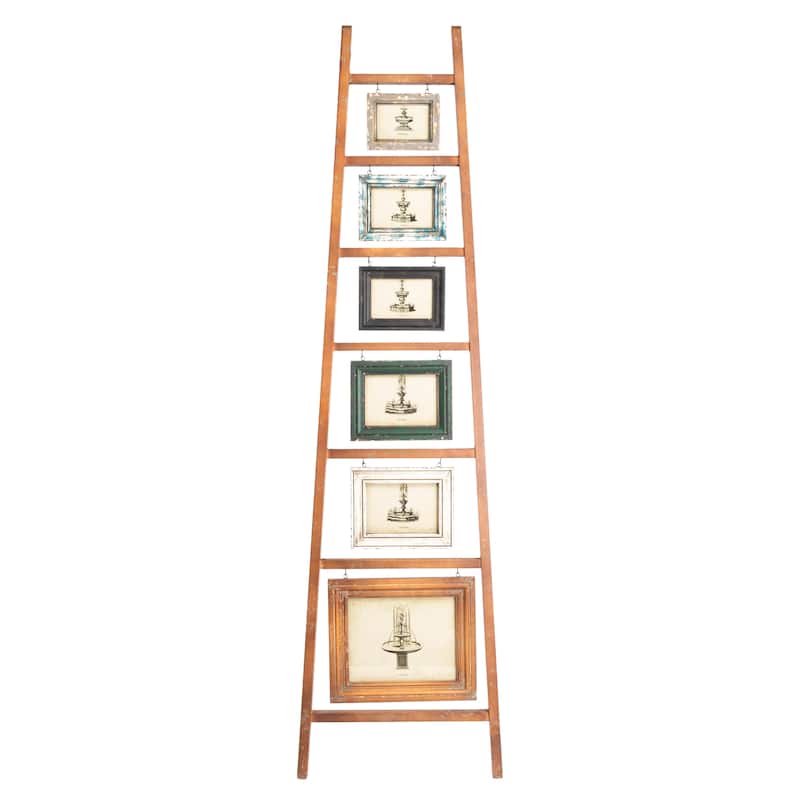 Decorative Wood Ladder with 6 Hanging Photo Frames