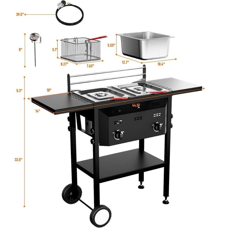 Propane Deep Fryer In Black With Rolling Cart And Storage Shelves For Outdoor Backyard Cooking Frying - N/A