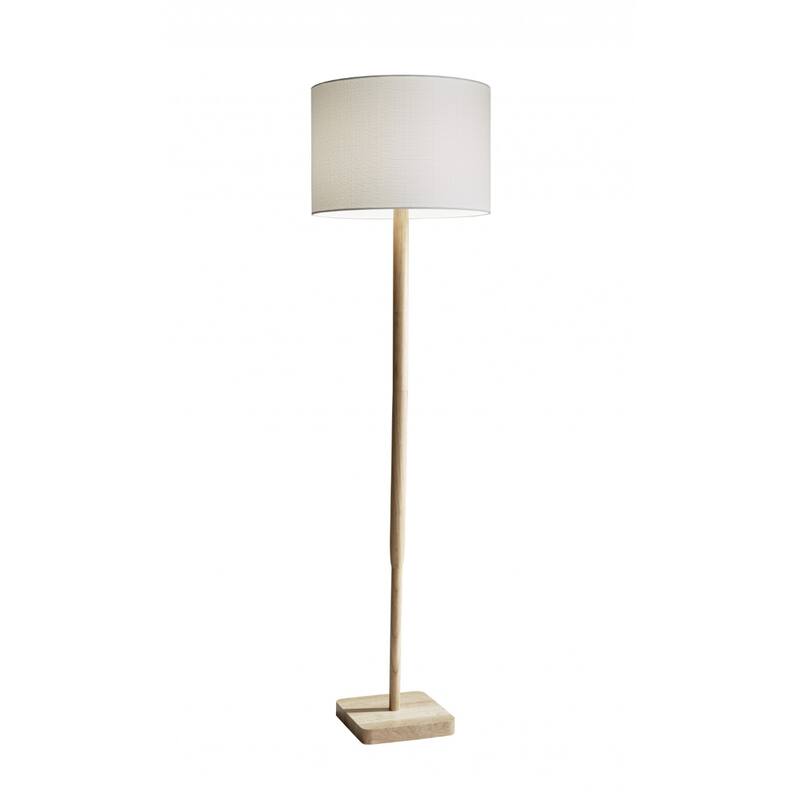 59" Solid Wood Floor Lamp with Linen Drum Shade and Traditional Plug-In Light for Living Room - 58.5”H x 16”W x 16”D