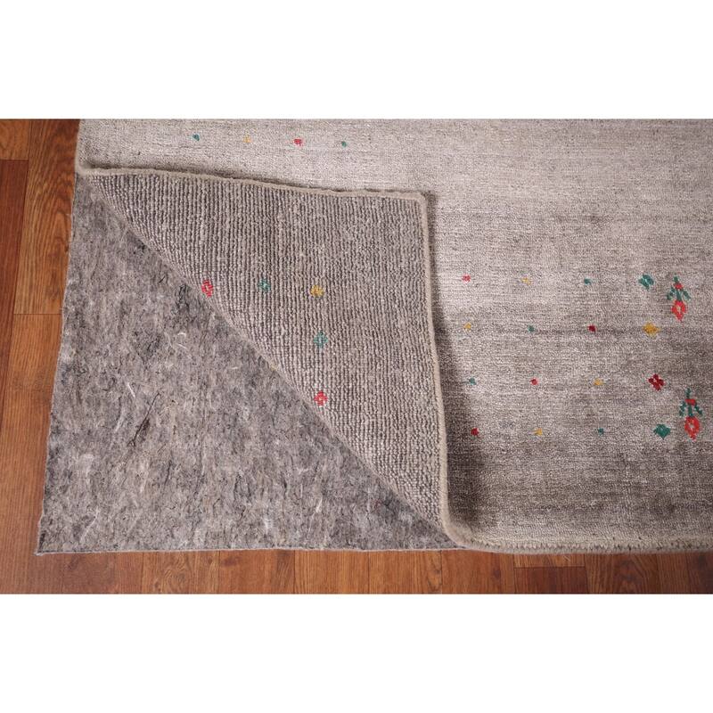 Earth Tone Striped Gabbeh Indian Area Rug Handmade Wool Carpet - 7'10" X 9'8"