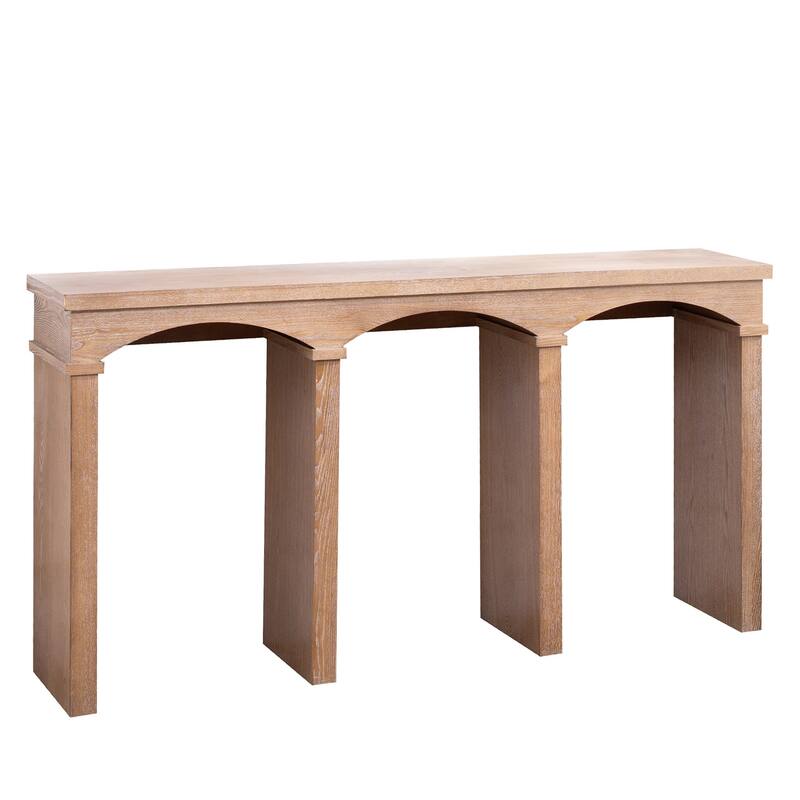 Roomfitters Rustic Archway Console Table, 60-Inch Narrow Entryway Table with Decorative Arched Legs, Natural Wood Finish