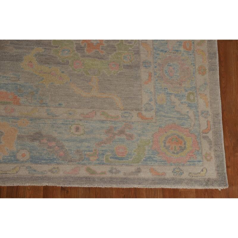 Hand Knotted Oriental 100% Wool Carpet Transitional All-Over Greys & Charcoal Oushak Area Rug - 9' 5'' X 7' 9''