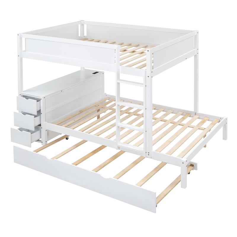 Full-Over-Full Bunk Bed with Twin Size Trundle Bed Frame, Storage and Desk Multifunctional Storage Bed for Kids Teens Adults