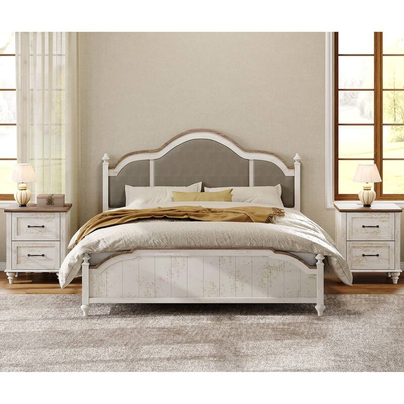 Nightstand with Charging Station, 2-Drawer End Table for Bedroom