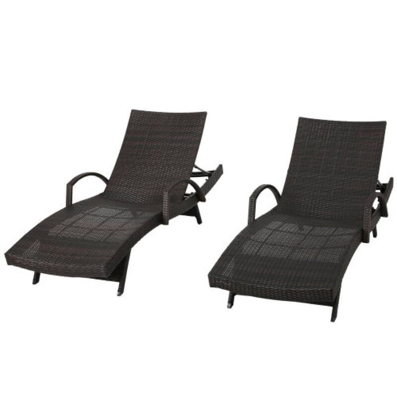 Roomfitters Salem Outdoor Wicker Chaise Lounge with Armrests, Stackable Patio Recliner, Set of 2 - Brown Multi