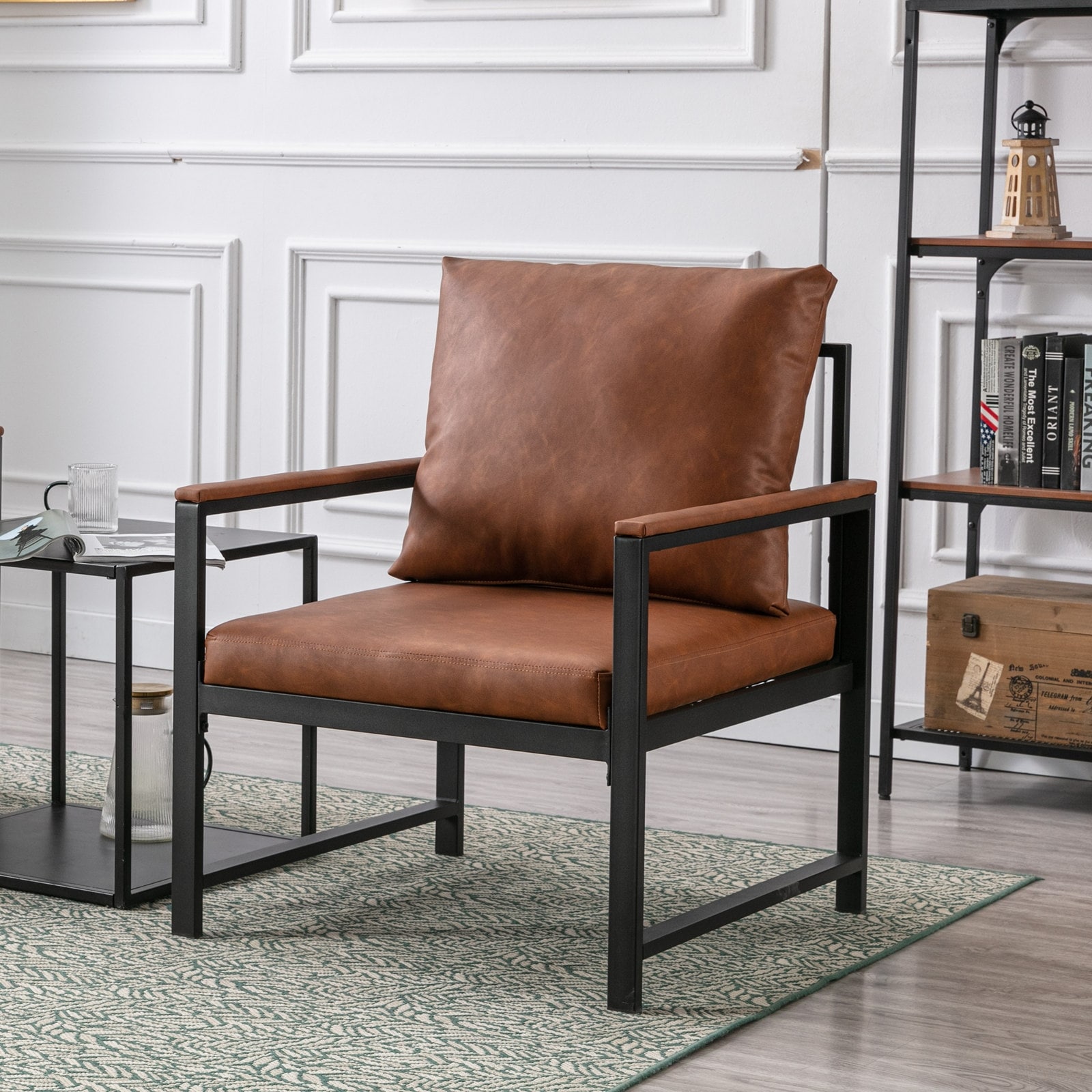 Black faux hotsell leather accent chair