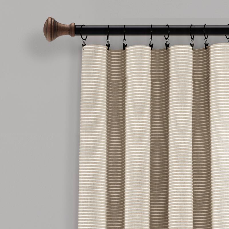 Lush Decor Farmhouse Button Stripe Yarn Dyed Woven Cotton Window Curtain Panel Pair