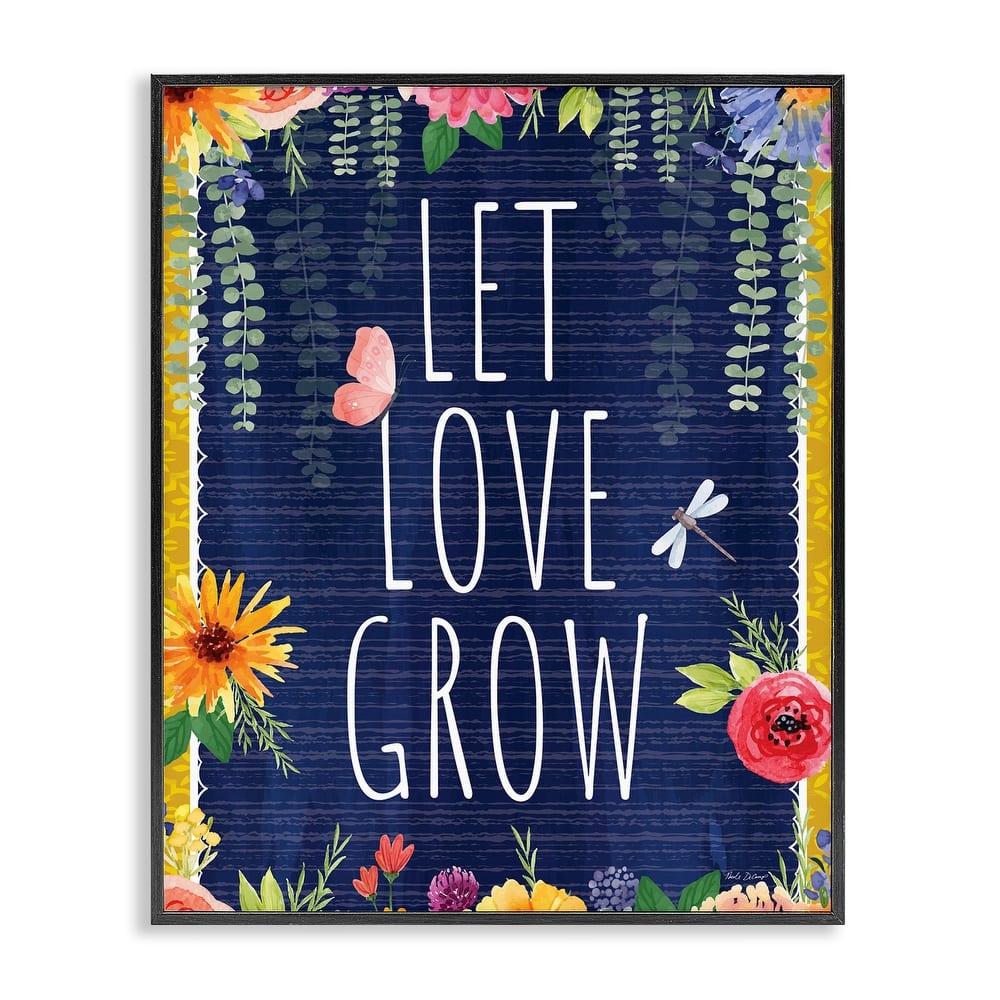 Stupell Let Love Grow Floral Border Framed Giclee Art Design By Nicole DeCamp