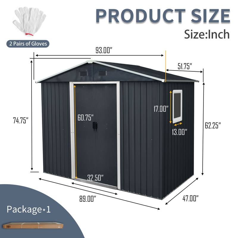 8 ft x 4 ft Outdoor Metal Storage Shed with Window and Metal Foundation for Backyard, Patio, Lawn